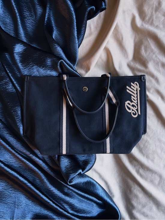 Bally Handbags - Bally Navy Tote with Cream Stripe and Logo